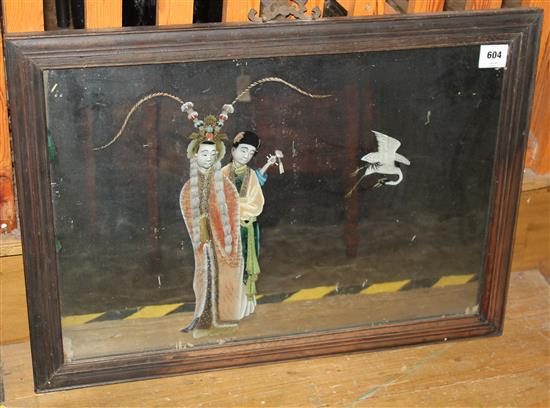 A Chinese export reverse painted mirror, 18th / 19th century, Chinese rectangular wood frame 53 x 73cm
